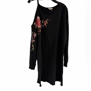 NWOT Maurice’s Black Embroidered Off the Shoulder Sweatshirt Dress Plus Size 1
